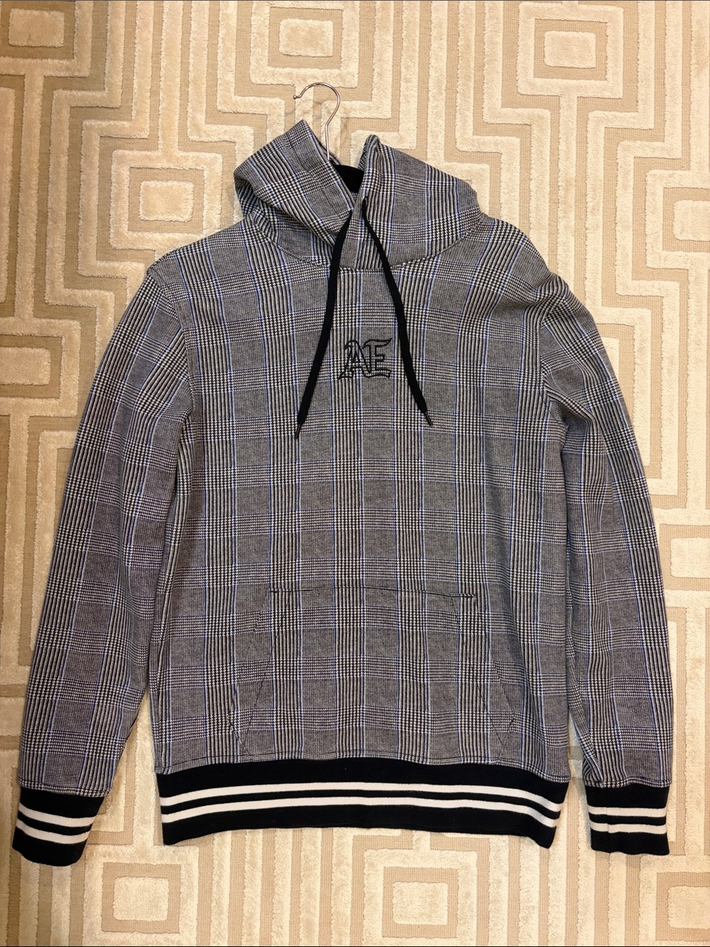American Eagle Plaid Hooded Sweatshirt with AE Embroidery